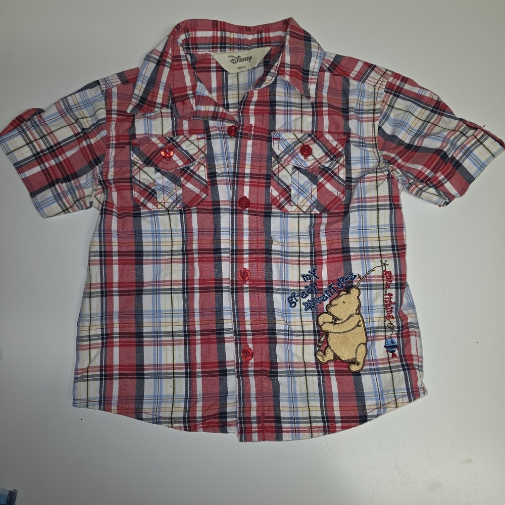 Disney Kids Plaid Button-Up Shirt Winnie-the-pooh 18M
